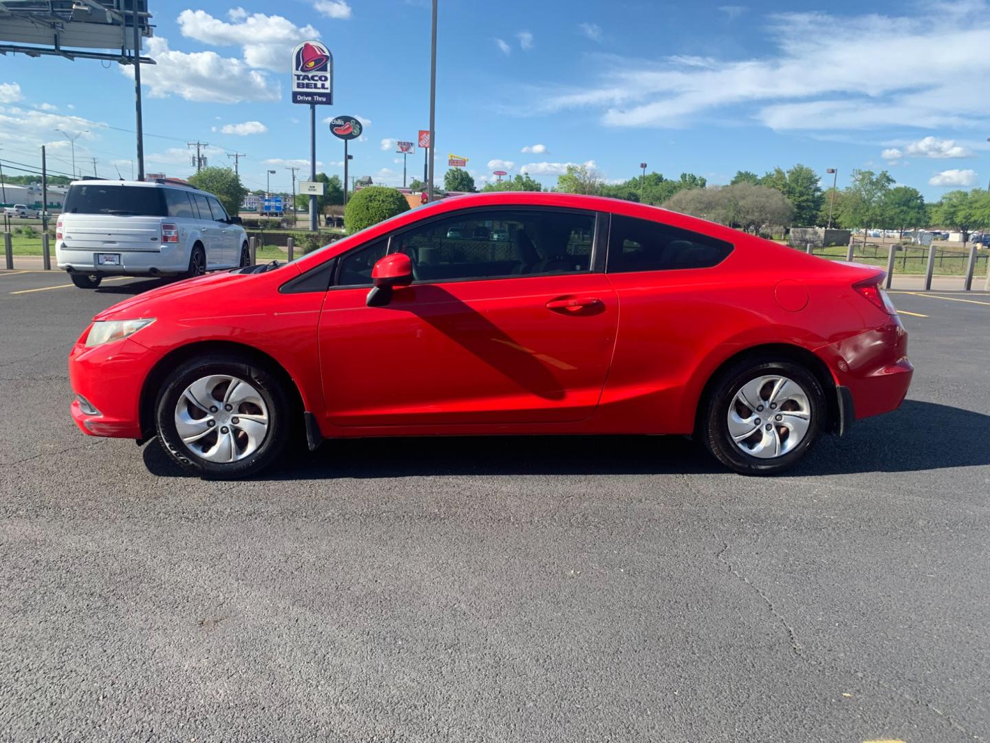 2013 RED Honda Civic LX Coupe 5-Speed AT (2HGFG3B54DH) with an 2.3L L4 SOHC 16V engine, 5-Speed Automatic transmission, located at 420 I-35E, Lancaster, TX, 75146, (469) 297-4144, 32.593929, -96.823685 - Photo#3