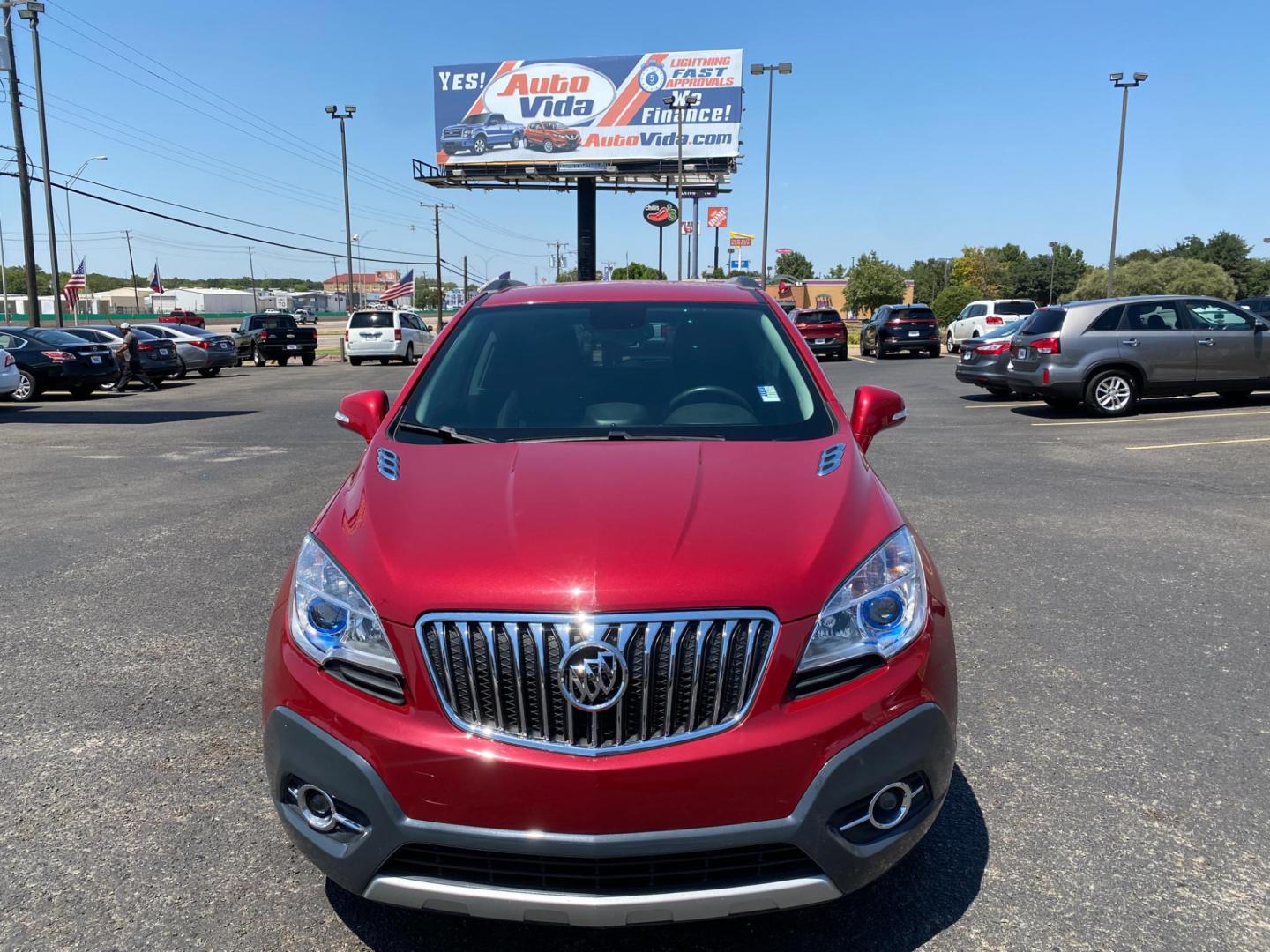 2016 MAROON Buick Encore Leather FWD (KL4CJCSB1GB) with an 1.4L L4 DOHC 16V TURBO engine, 6A transmission, located at 420 I-35E, Lancaster, TX, 75146, (469) 297-4144, 32.593929, -96.823685 - Photo#0