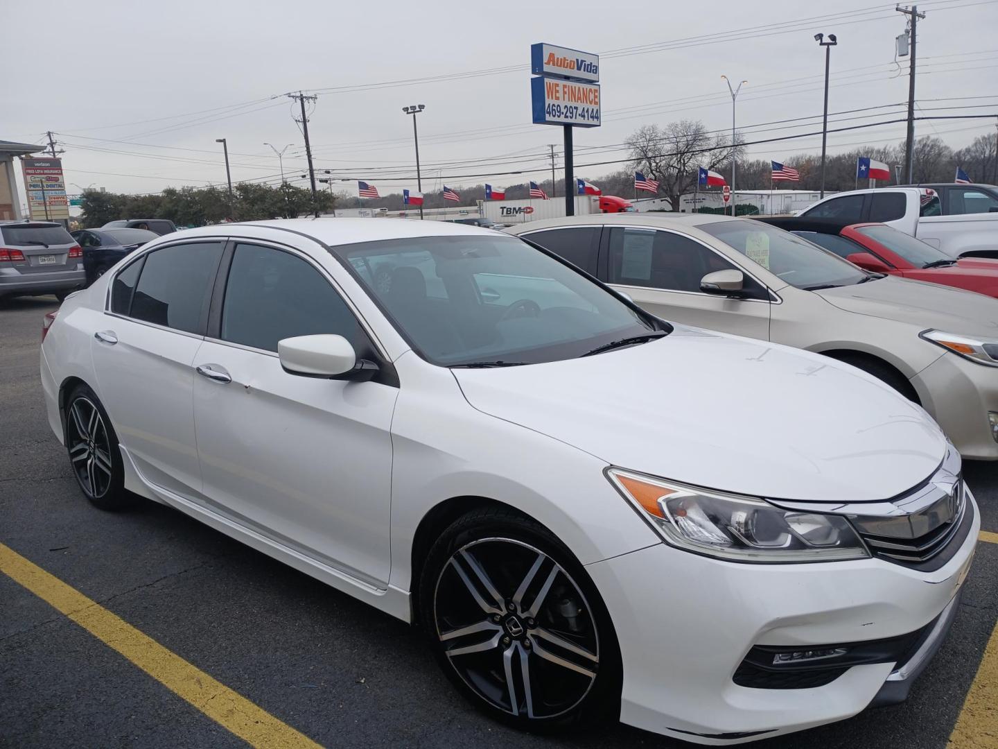 2016 WHITE Honda Accord Sport Sedan CVT (1HGCR2F57GA) with an 2.4L L4 DOHC 16V engine, CVT transmission, located at 420 I-35E, Lancaster, TX, 75146, (469) 297-4144, 32.593929, -96.823685 - Photo#0