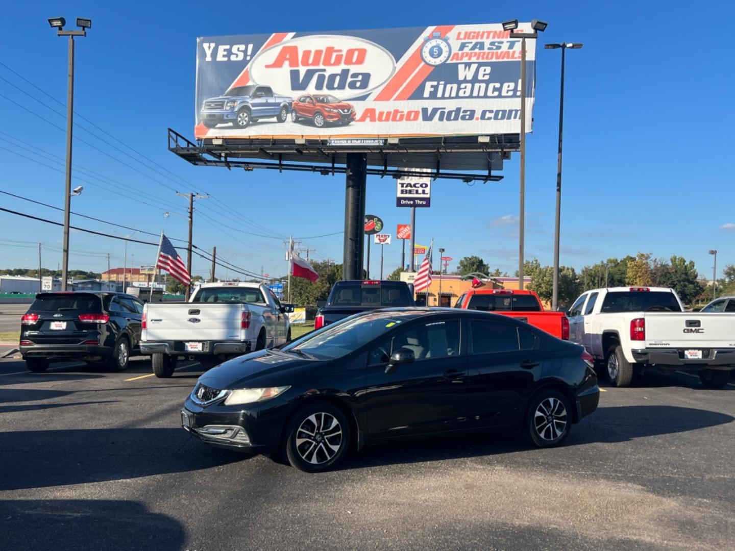 2013 BLACK Honda Civic EX Sedan 5-Speed AT (19XFB2F83DE) with an 1.8L L4 SOHC 16V engine, 5-Speed Automatic transmission, located at 420 I-35E, Lancaster, TX, 75146, (469) 297-4144, 32.593929, -96.823685 - Photo#0