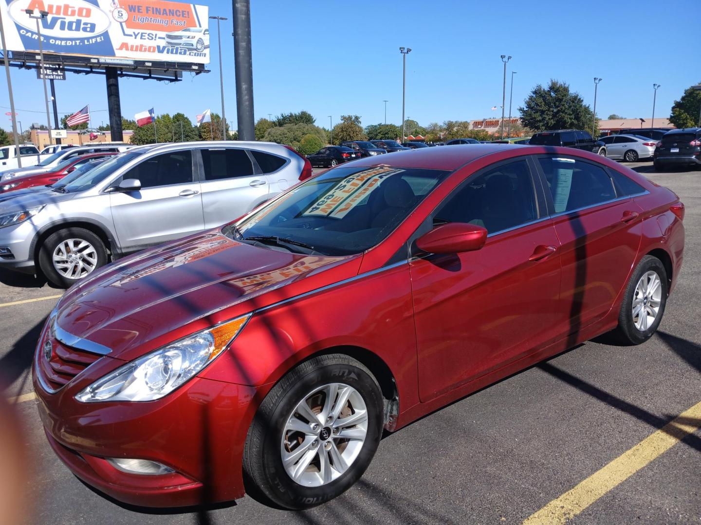 2013 RED Hyundai Sonata GLS (5NPEB4ACXDH) with an 2.4L L4 DOHC 16V engine, 6-Speed Automatic transmission, located at 420 I-35E, Lancaster, TX, 75146, (469) 297-4144, 32.593929, -96.823685 - Photo#0