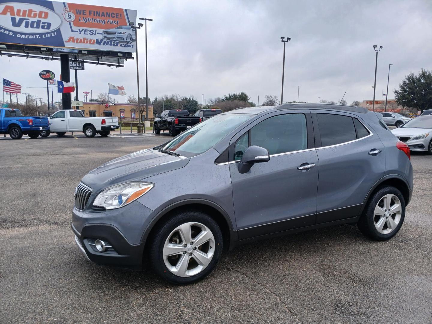 2015 GRAY Buick Encore Convenience FWD (KL4CJBSBXFB) with an 1.4L L4 DOHC 16V TURBO engine, 6-Speed Automatic transmission, located at 420 I-35E, Lancaster, TX, 75146, (469) 297-4144, 32.593929, -96.823685 - Photo#0