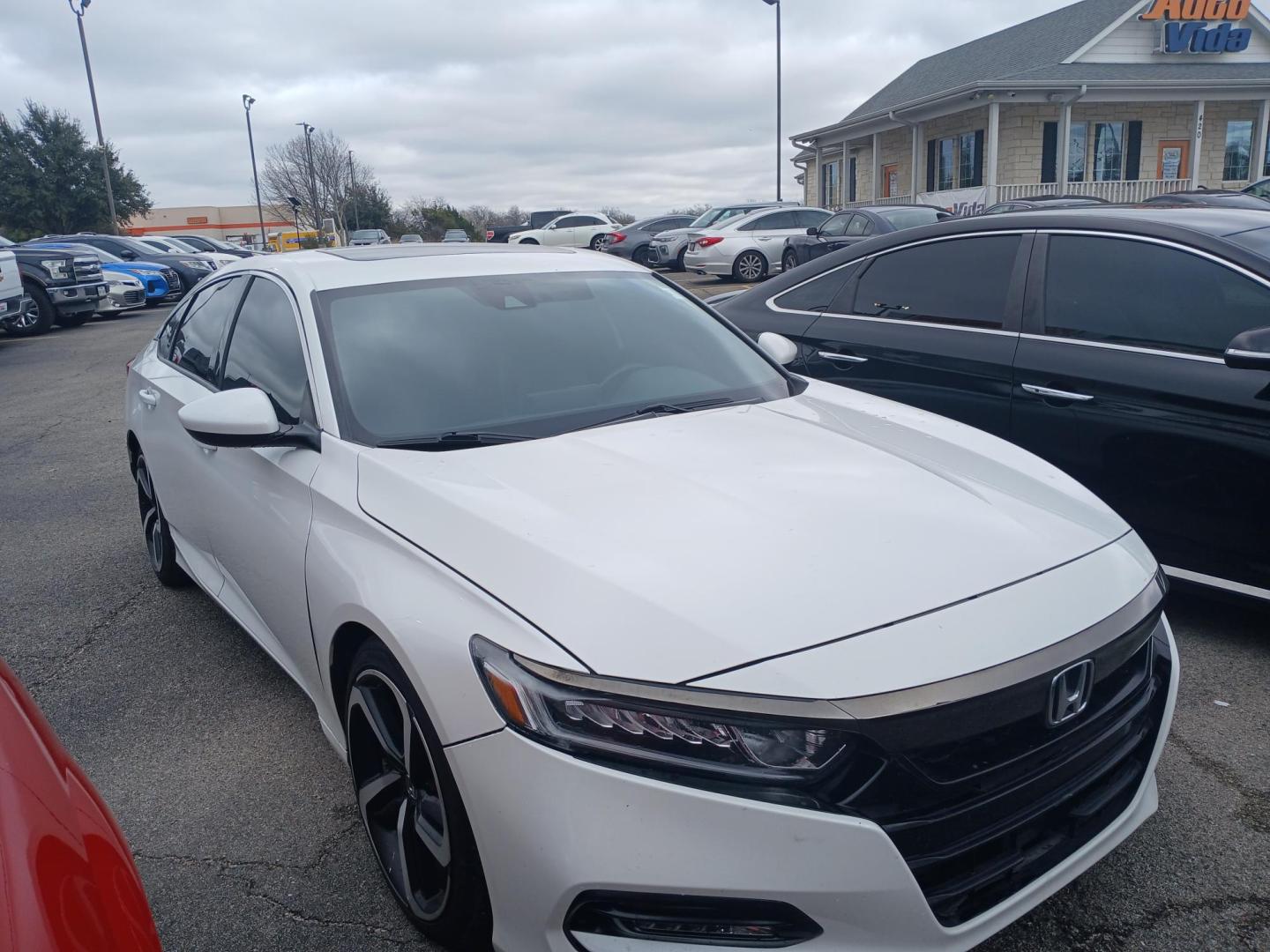 2018 WHITE Honda Accord Sport CVT (1HGCV2F37JA) with an 1.5L L4 DOHC 16V engine, CVT transmission, located at 420 I-35E, Lancaster, TX, 75146, (469) 297-4144, 32.593929, -96.823685 - Photo#0