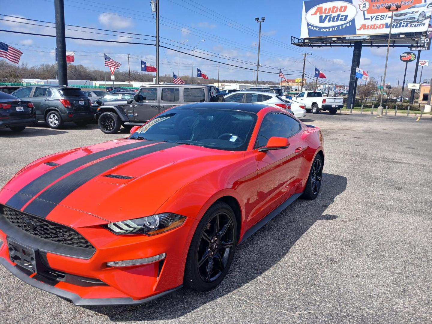 2019 RED Ford Mustang EcoBoost Coupe (1FA6P8TH4K5) with an 2.3L L4 DOHC 16V engine, located at 420 I-35E, Lancaster, TX, 75146, (469) 297-4144, 32.593929, -96.823685 - Photo#0