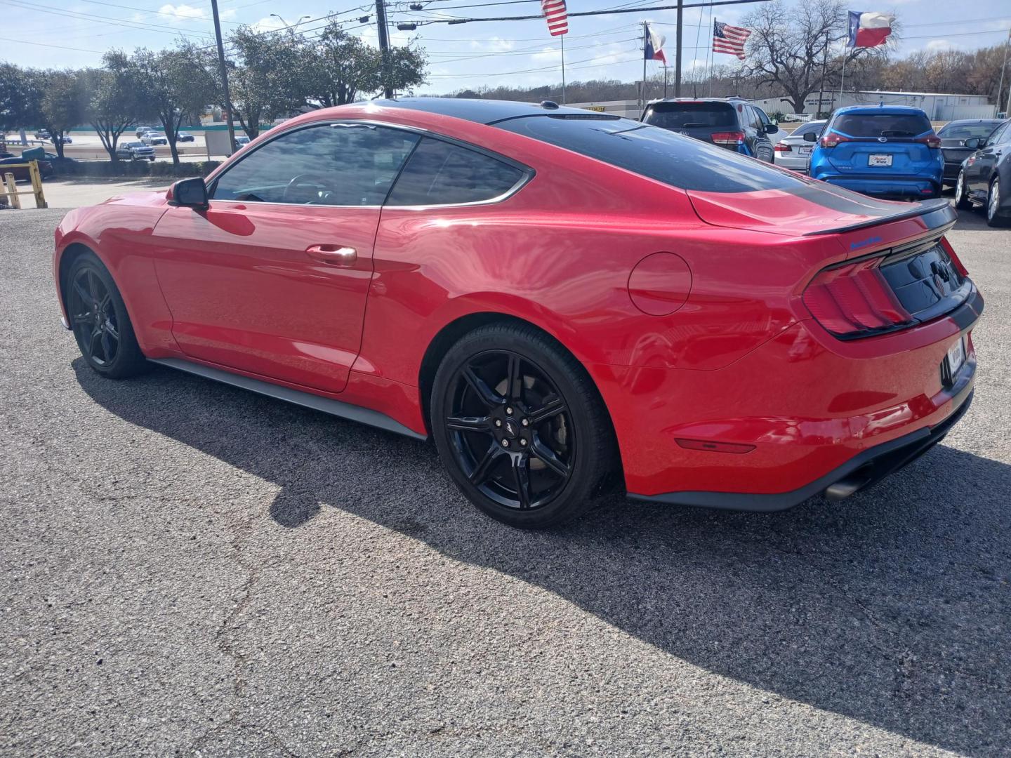 2019 RED Ford Mustang EcoBoost Coupe (1FA6P8TH4K5) with an 2.3L L4 DOHC 16V engine, located at 420 I-35E, Lancaster, TX, 75146, (469) 297-4144, 32.593929, -96.823685 - Photo#2